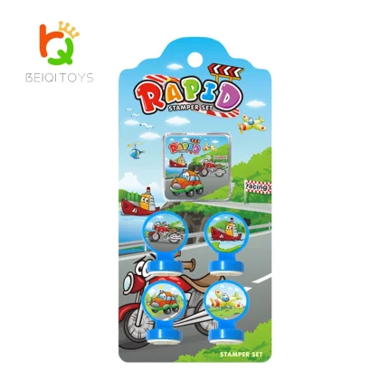 32 pack vehicle rubber stamps blister pack, bulk toy stock for supermarket display, customizable blister pack packaging